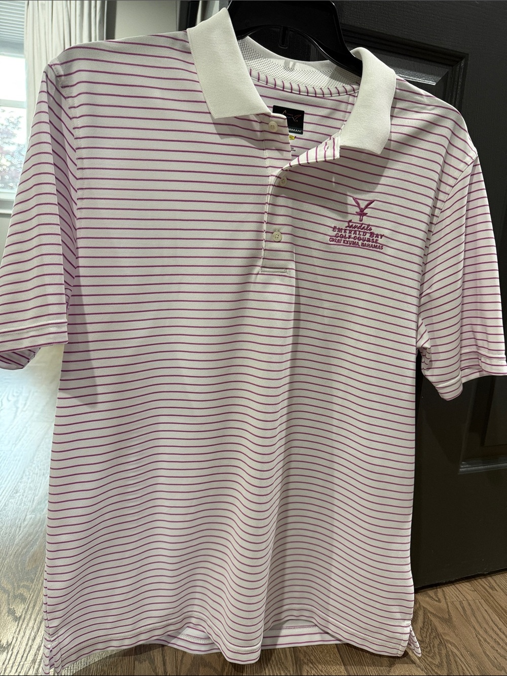 NEW Greg Norman White Polo with Pink Stripes
